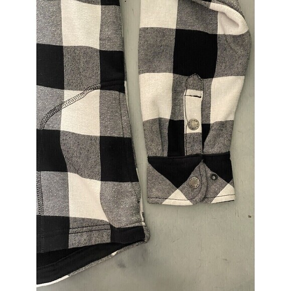 Orvis Womens Sz L Snap Front shirt Jacket Buffalo Plaid Fleece Lined Black White - Picture 6 of 6